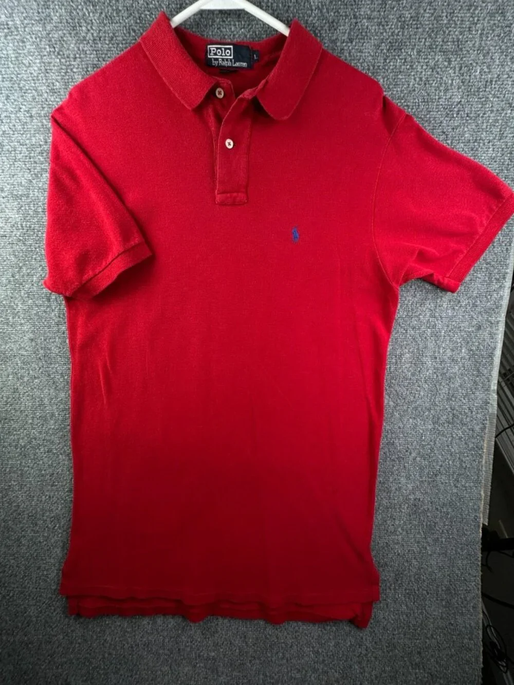 VTG Polo Ralph Lauren EXTRA LONG Large Red Short Sleeve Polo Shirt USA Cotton